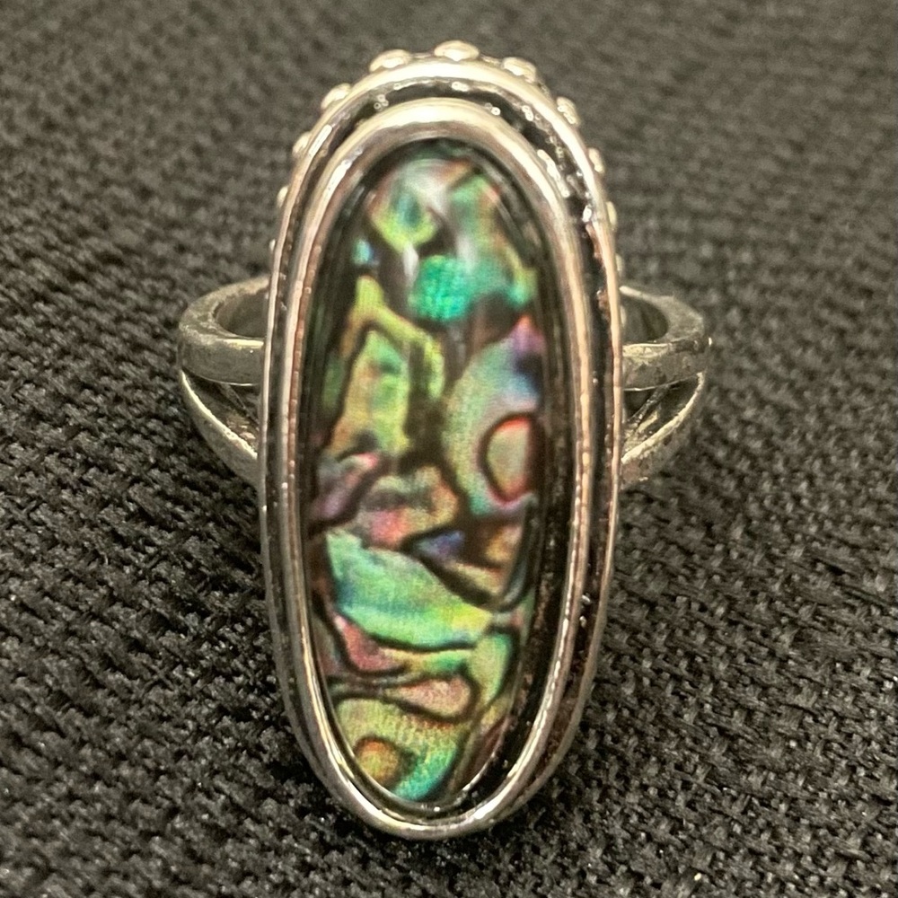 Silver Abalone Shell Natural Gemstone Ring Size 9